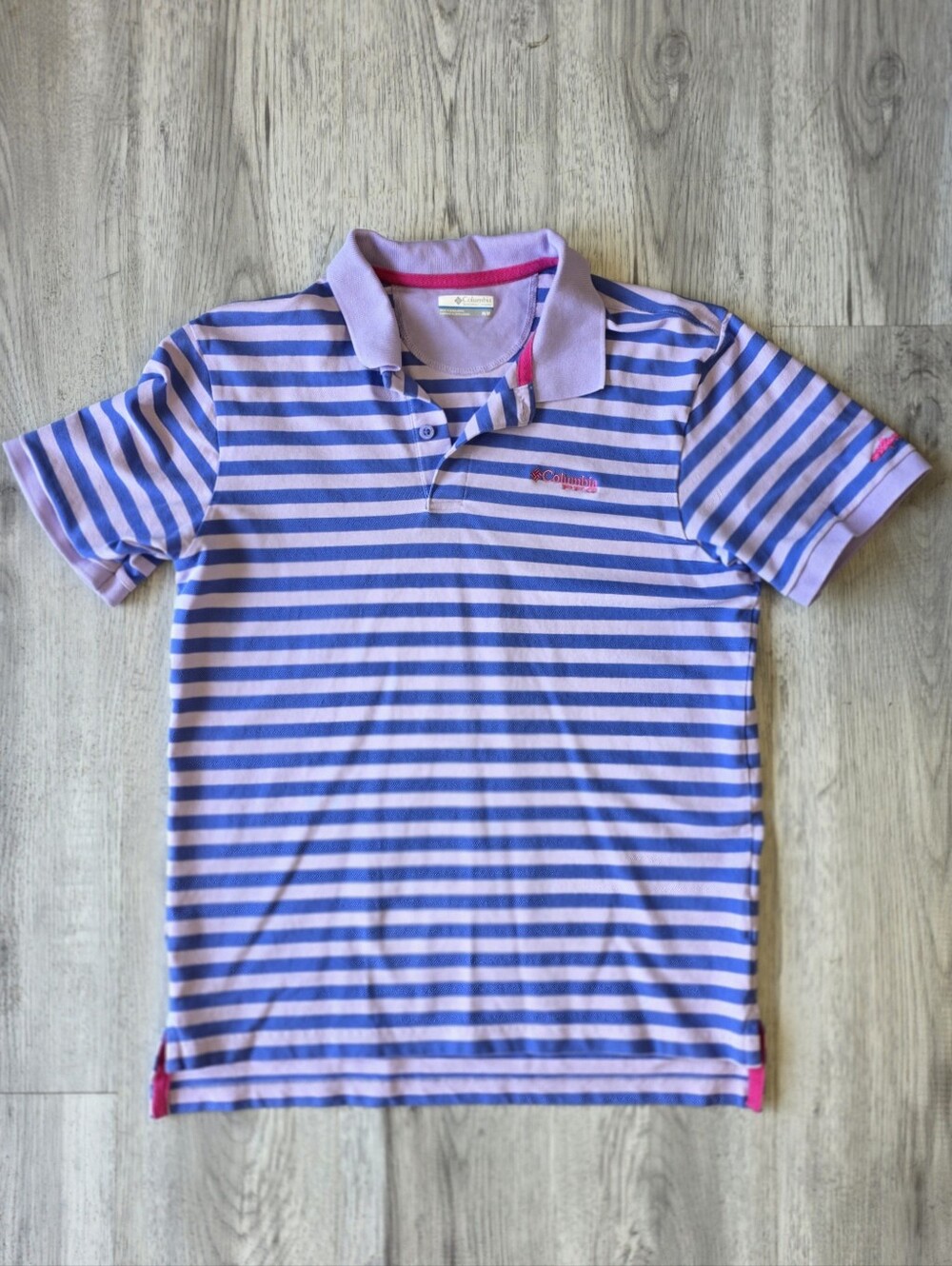 Columbia PFG Men’s Pink Blue Striped Polo Medium